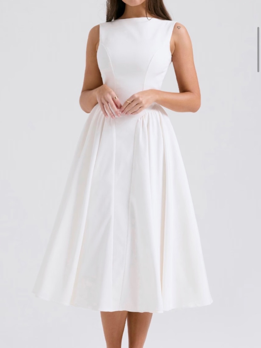 Cindy White Twill Midi Sundress